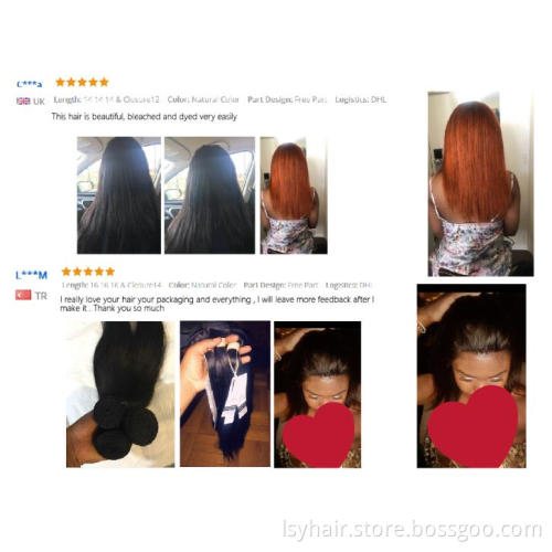Lsy Malaysian Straight Hair Weave Bundles 100% Virgin Human Hair Extension, Natural Color 3 Bundles With Middle Part Closure